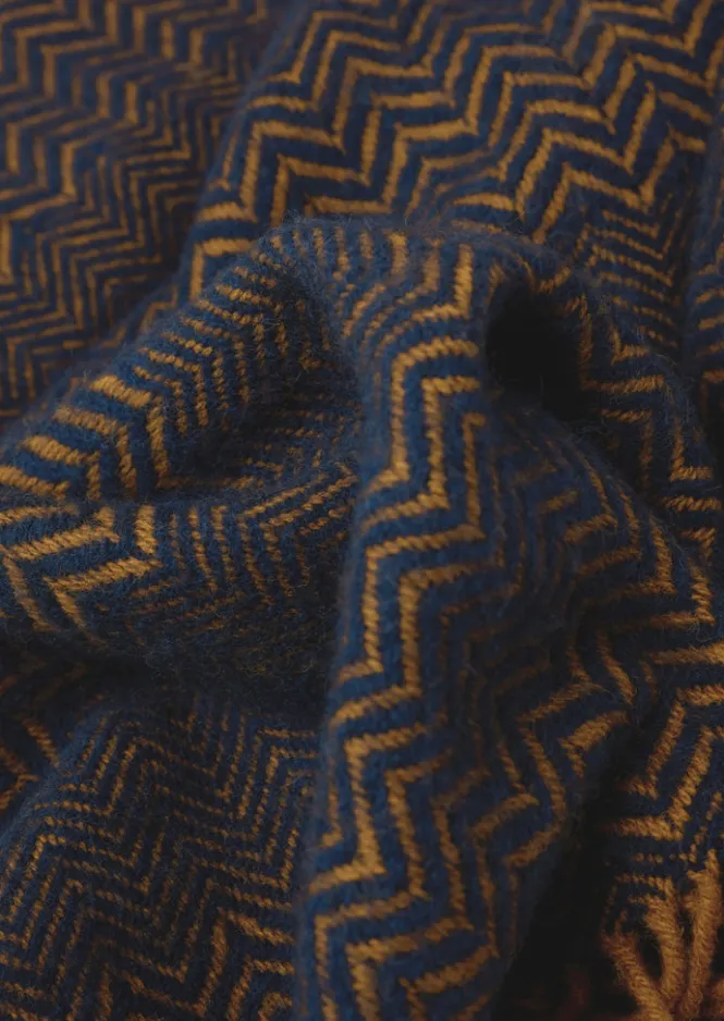Textiles|Blankets & Throws-TOAST Zig Zag Wool Blanket Navy/Caramel