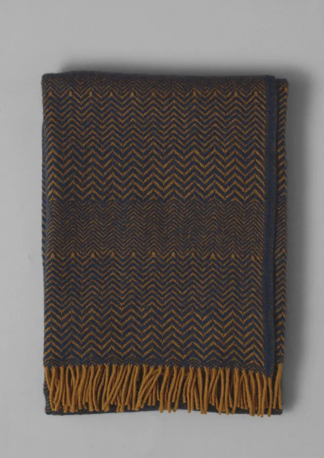Textiles|Blankets & Throws-TOAST Zig Zag Wool Blanket Navy/Caramel